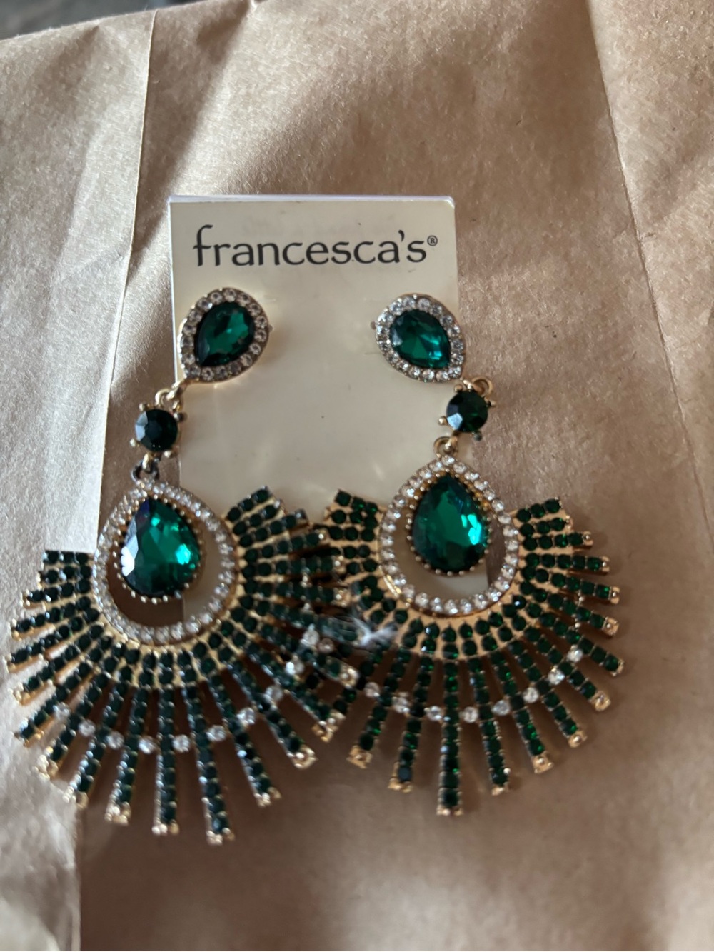Francesca's Collections Emerald Teardrop Fan Dangle Earrings